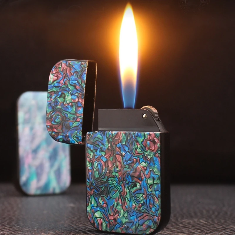 New Metal Shell Pattern Inflatable Lighter Windproof Grinding Wheel Ignition Outdoor Portable Cigarette Lighter Smoking Gift
