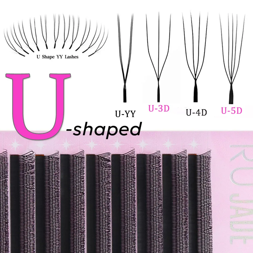 

Rujade U-Shaped 3D 5D Eyelash Extension Easy Application Bloom Natural Soft 2D UU Lashes Premade Fan Lash Extensions U YY cilios