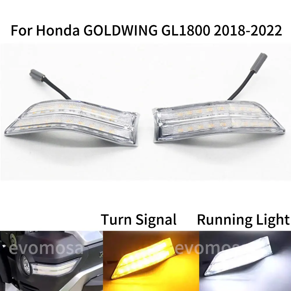 

Противотуманные фары для мотоцикла, боковой габаритный вспомогательный светодиодный указатель поворота, декоративный светильник для Honda Goldwing GL1800 2018-2022, белый DRL