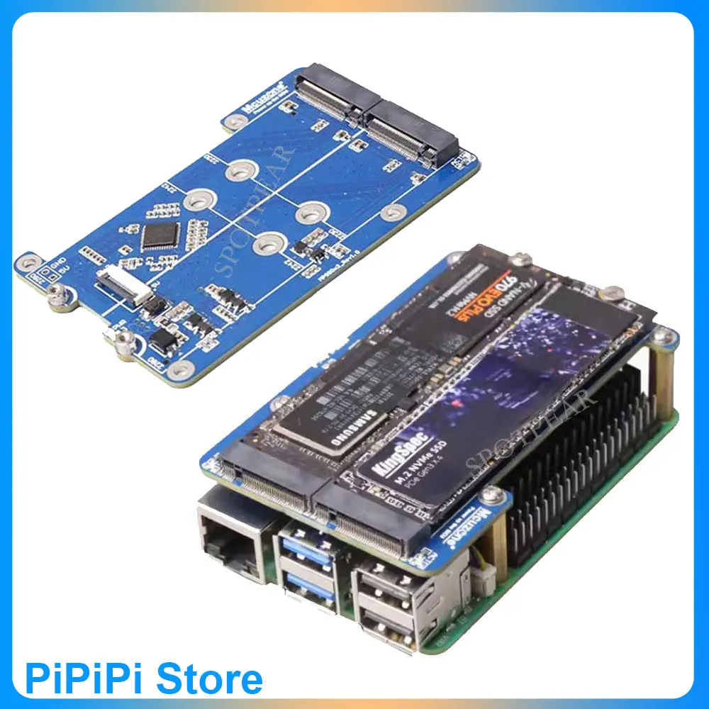 

Raspberry Pi 5 PCIe на M.2 NVMe Dual SSD адаптер MPS2280D плата HAT Pi5 Double 2280 (не поддерживает загрузку от NVME SSD