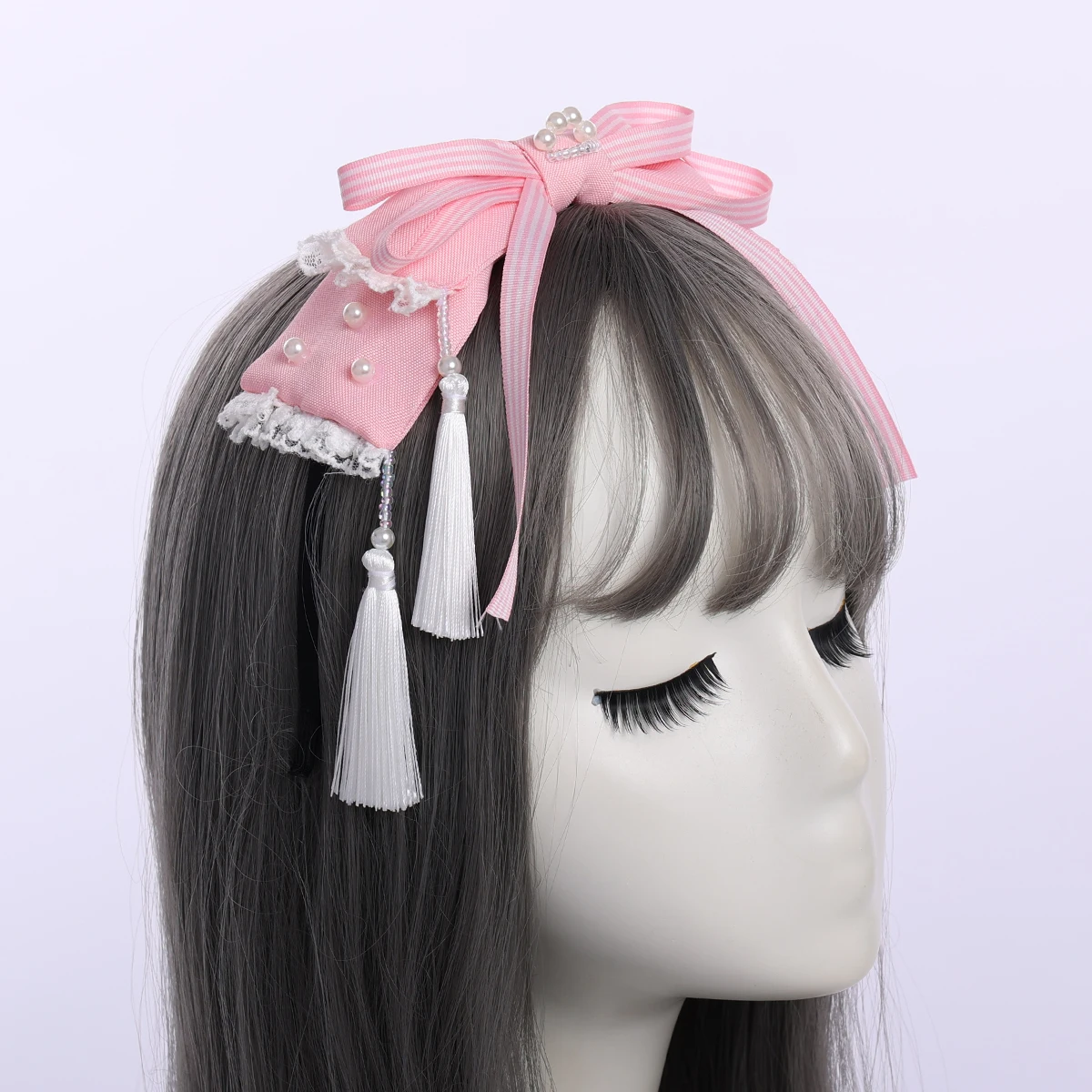 Fascia per capelli rosa Sweet Lolita per ragazza Fascia per capelli con nappa e fiocco per cosplay anime