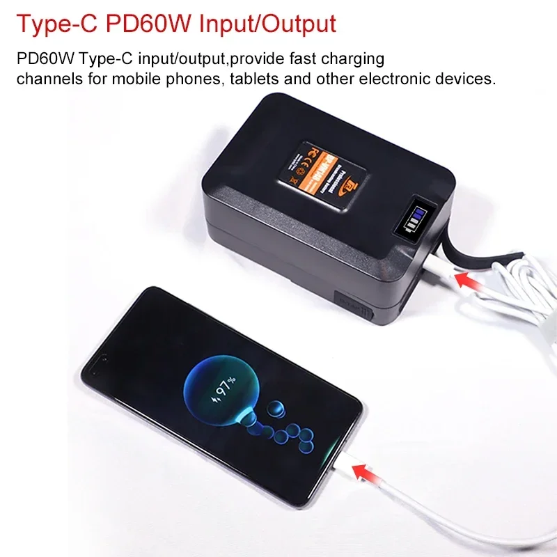 بطارية قفل تثبيت عالية السعة 10000 مللي أمبير في الساعة BP-VM148C 148Wh لأضواء كاميرا بث الفيديو