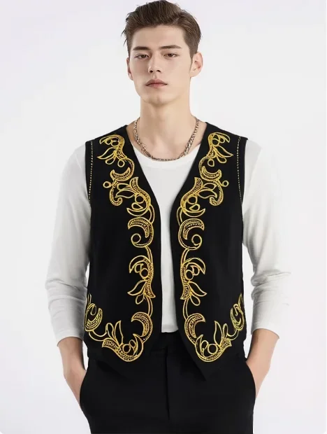 Chinesische Xinjiang Tanz Weste Männliche Stickerei Bühnenkostüm