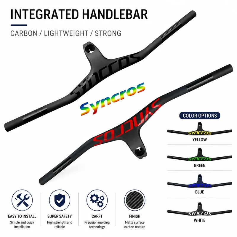 Syncros T800 Carbon Fiber Rising Handlebars Adjustable 8/17/25 Degrees for XC Off-Road Mountain MTB Bike - view 2