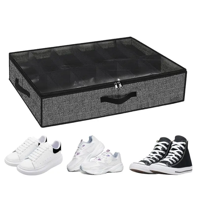 Underbed Shoes Storage Shoes Storage Bin for Underbed with Clear Window and Handles 12 Pairs Foldable Shoe Organizer for Bedroom