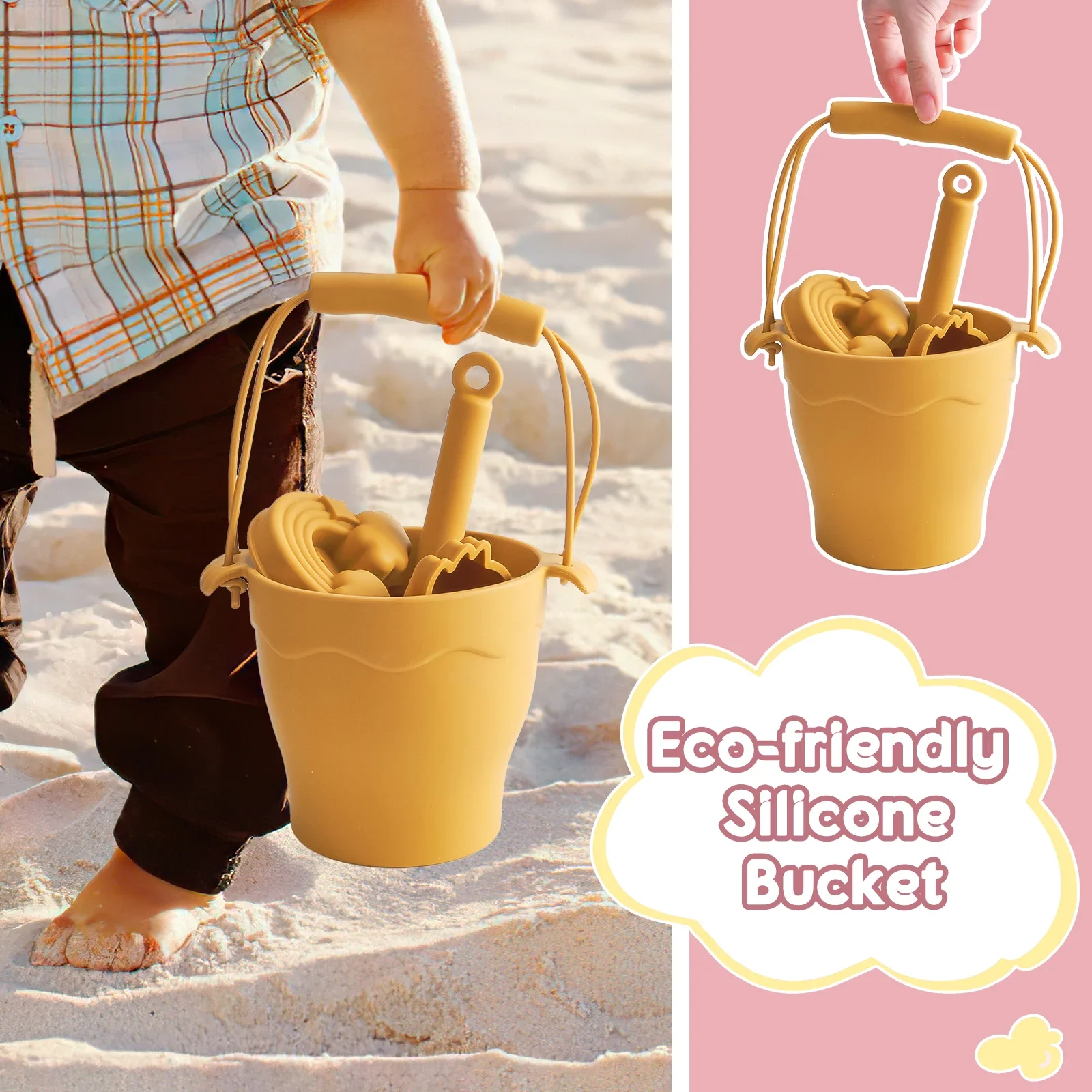 8pcs/Set Beach Toys Eco-Friendly, BPA-Free, Food-Grade Silicone - Fun Summer Outdoor Toys for Kids with Bucket & 4 Color Sand