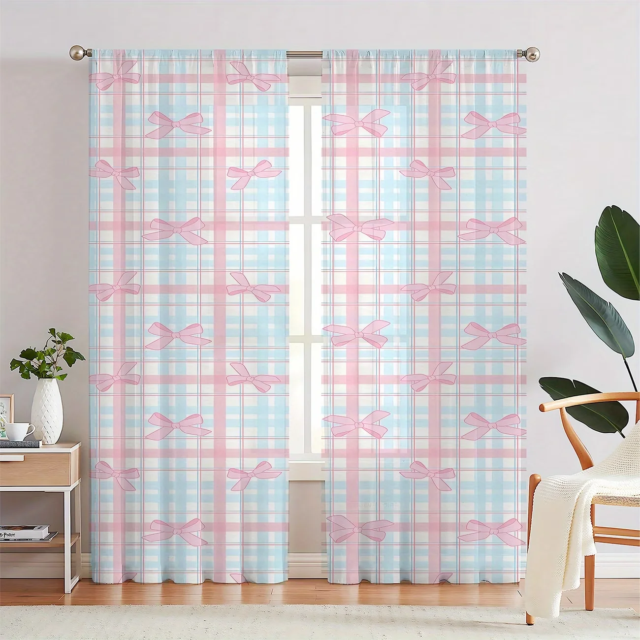 2PCS Digital Printing Sheer Curtain, Ikat Tribal Boho Colorful Pattern, Ethnic Global Textile Inspired Living Room Decor - view 4