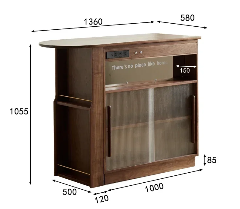 

Black walnut retractable bar side cabinet integrated household solid wood Japanese island partition cabinet