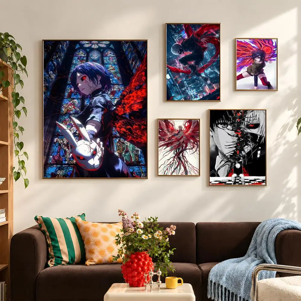Anime Tokyo Ghoul Kaneki Ken Ghoul Poster Self Adhesive PP Wall Art HD Gaming Room Bedroom Living Room Decor Apartment Gift