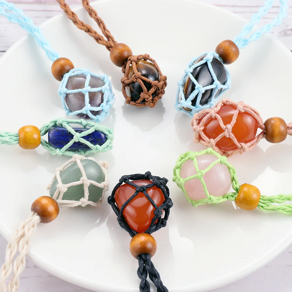 

4pcs Woven Necklace Rope Crystal Pendant Holder Adjustable Cord Stone Cage For Diy Jewelry Gift Lightweight Comfortable Gemstone