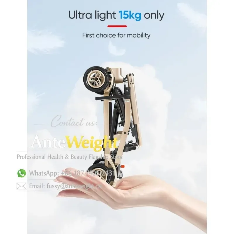 15kg Ultra-Light Folding Mobility Scooter, 4-Wheel Portable Electric Travel Scooter | Lightweight Power Chair for Outdoor Use