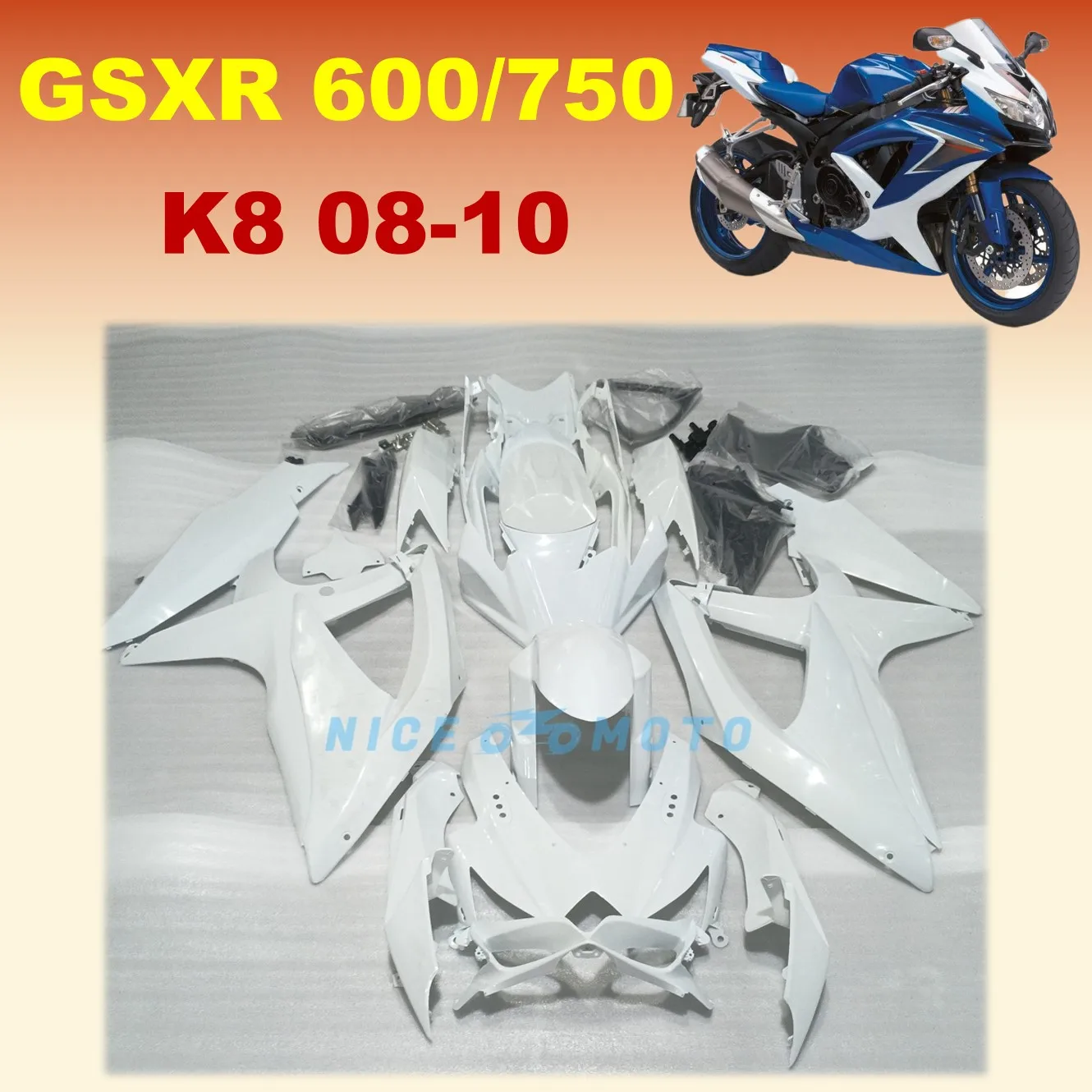 

Новый комплект обтекателей для мотоцикла ABS для Suzuki GSXR600 GSXR750 08 09 10 K8 GSXR 600 750 2008 2009 2010 Корпус на заказ Чистый белый