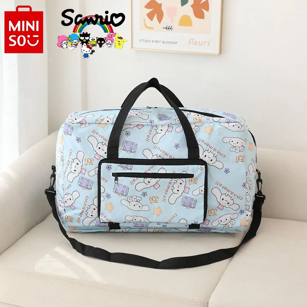 Miniso Sanrio New Handheld Travel Bag Fashionable and High Quality Foldable Luggage Bag Cartoon Large Capacity Home Storage Bag