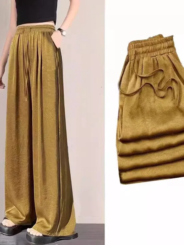 Slim Wide Leg Pants Women's Spring Summer Thin Loose Fitting Casual Drapey Cool Pants High Waist Trousers for Ladies
