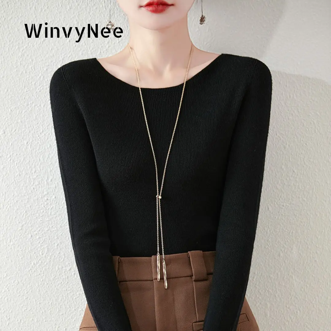 

Женский пуловер WinvyNee из 100% камвольной шерсти, с ребристым узором, вырезом-лодочкой, мягкий, теплый, приталенный, для повседневной носки и офиса, вязаный, A1497001