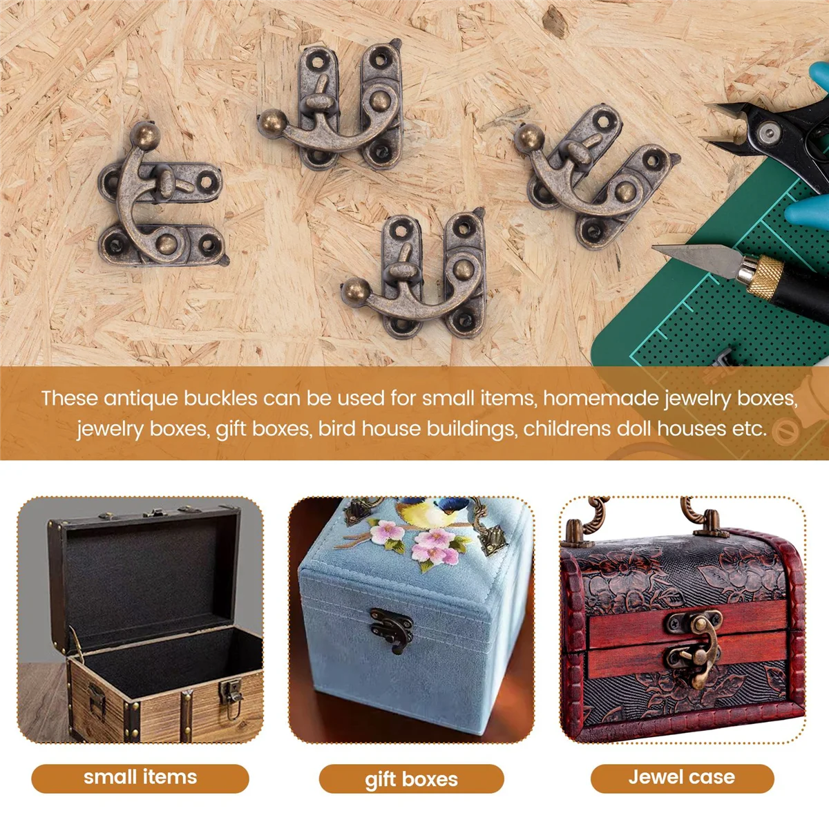 20 SZTUK Brązowy ton Antyczny prawy zatrzask Hak Hasp Horn Lock Drewniane pudełko z biżuterią Zatrzask z haczykiem