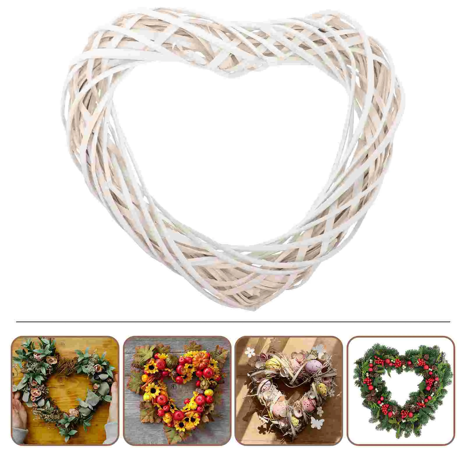 DIY Garland Rattan Wreath Ring White Frame Artificial Flower Wall Hanging Vine Natural Wooden Heart-shape Bathroom Decorations