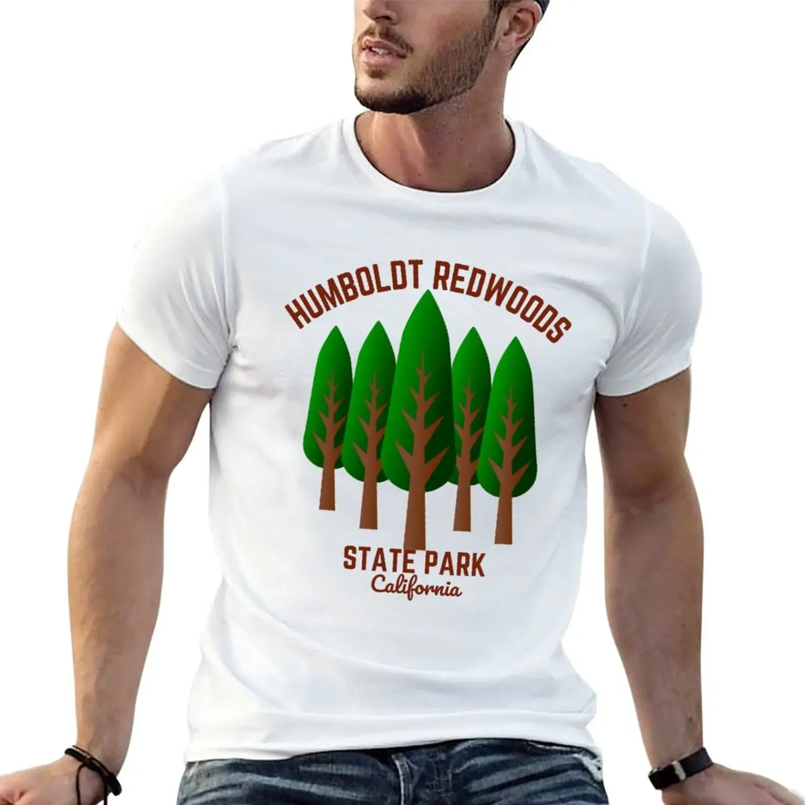 Humboldt Redwoods State Park, Red Text- Hiking / Outdoors T-Shirt custom t shirt blacks big and tall t shirts for men