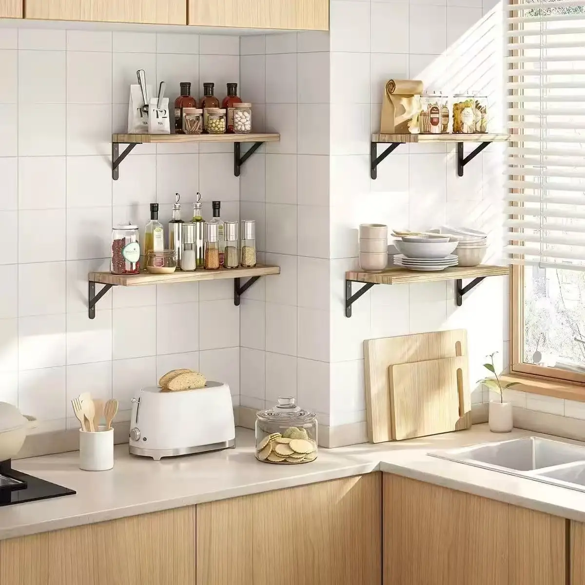 Wooden Floating Wall Shelves Bathroom Hanging Racks Shelf Storage Kitchen Organizer Furnitures Living Room Display Stand Holder