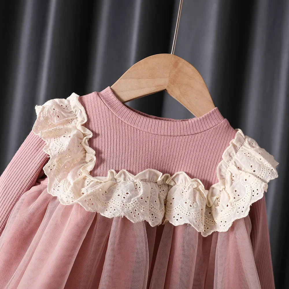 Falda para niñas primavera y otoño nuevo vestido de princesa moda de algodón vestido de manga larga vestido de gasa versión coreana falda extranjera