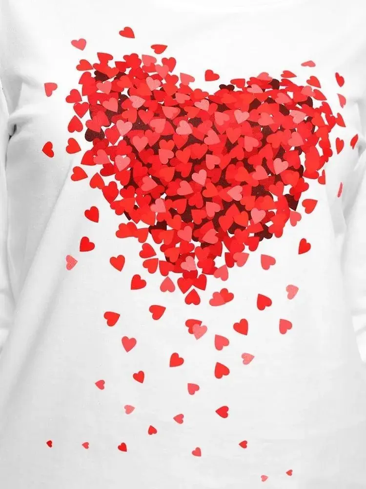 Cienka bluza damska z długim rękawem, 100% bawełna, słodka, estetyczna, czerwona, urocza, z nadrukiem serca, top Y2K, duży rozmiar.