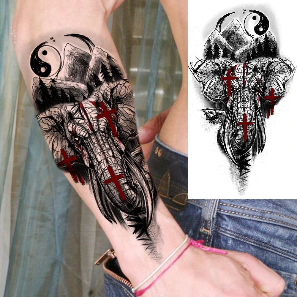 Tatuajes Temporales realistas en 3D para hombres, tatuajes temporales de diablo negro, tigre adulto, esqueleto de pirata, vampiro, tatuaje falso, antebrazo, tatuaje aterrador, Joker