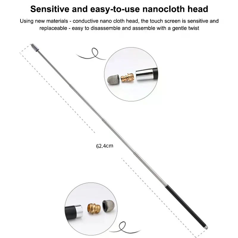 Double Nib Mesh Fiber Touch Screen Stylus Pen Retractable Teacher Pointer Universal For Phone Tablet Telescopic Rod Meeting Tool