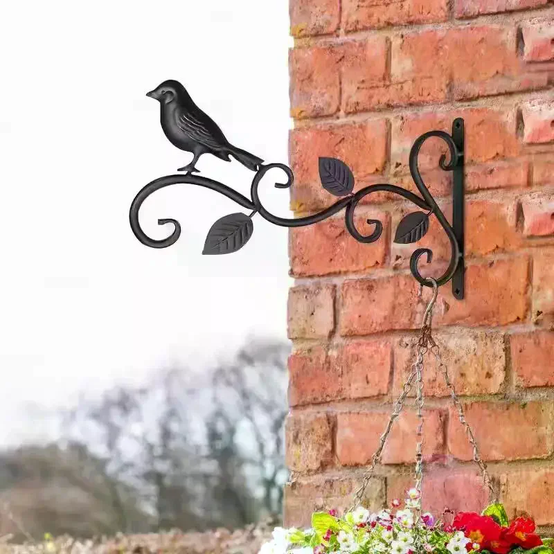 Iron Hanging Plant Brackets With Decorative Bird And Leaf Design Perfect For Outdoor Patio Balcony Garden Wall Use Wrought