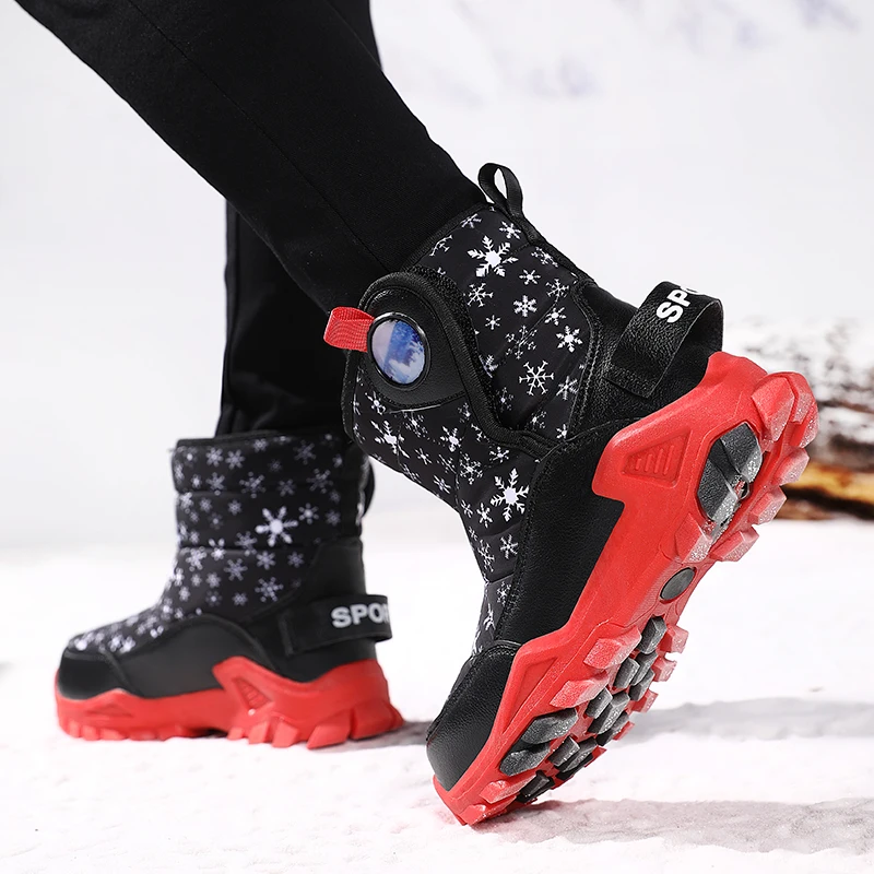 أحذية رياضية شتوية دافئة ومريحة وناعمة للأطفال أحذية ركض مقاومة للثلوج أحذية جلدية كاجوال مقاومة للماء