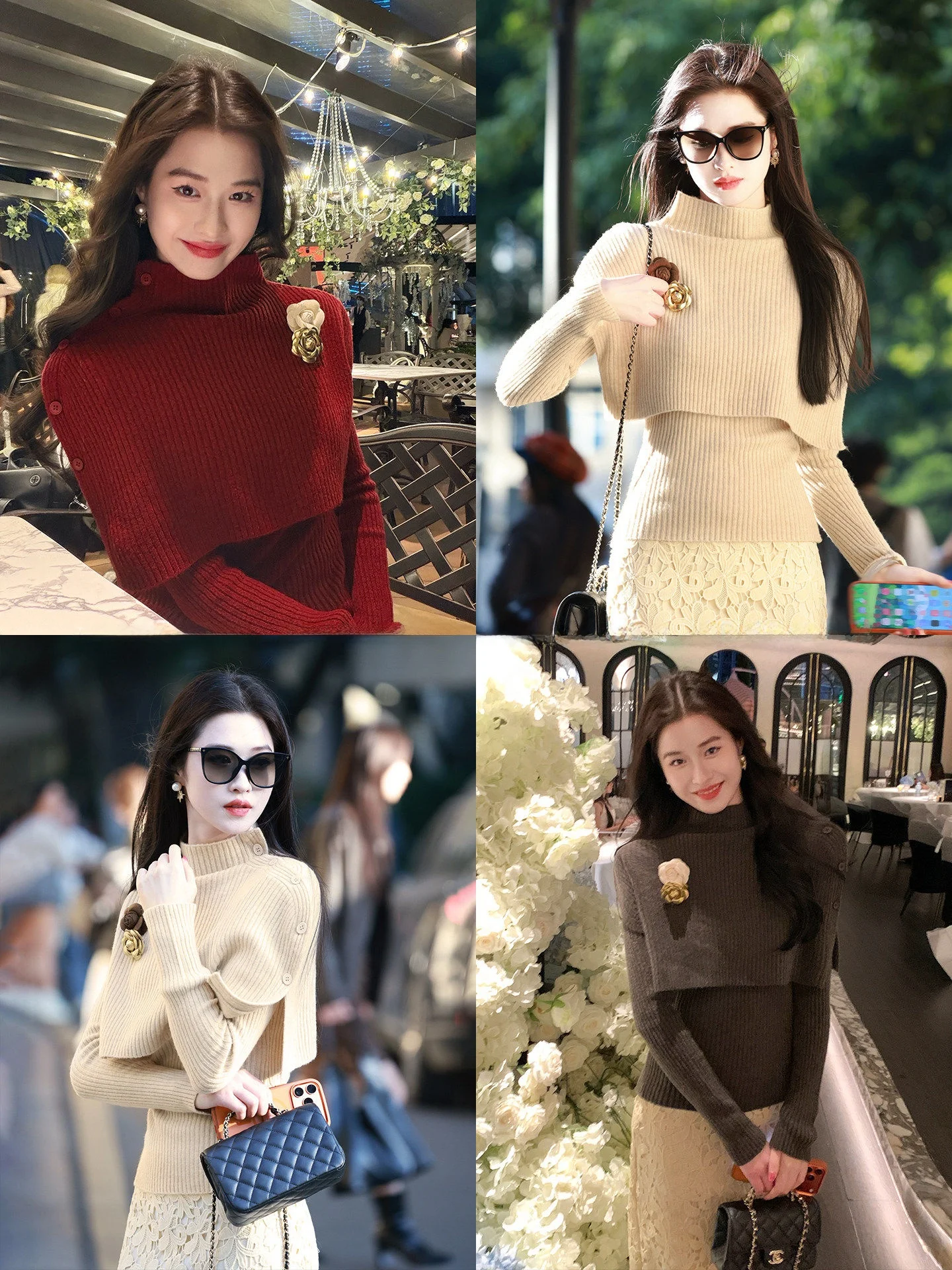 

Lingxian Zhihe Berlin Flower fairs New Year's Knitted Base Layer Top High Collar Women's Winter Faion Cowl Ne Cape
