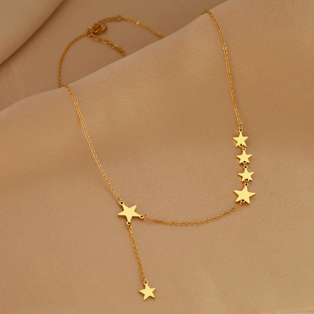 Stainless Steel Necklaces Elegant Exquisite Star Choker Temperament Pendant Female Chain Light Luxury Necklace For Women Jewelry