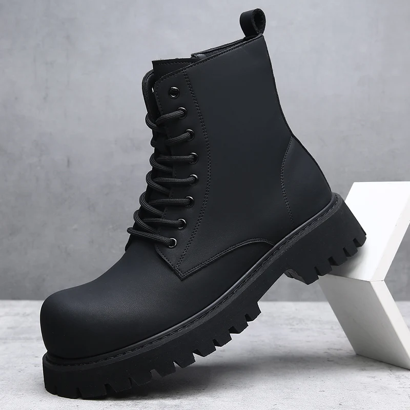 

Мужские модные высокие мотоциклетные ботинки в британском стиле в стиле панк-рок, обувь из натуральной кожи на шнуровке, ковбойские осенне-зимние ботинки до щиколотки