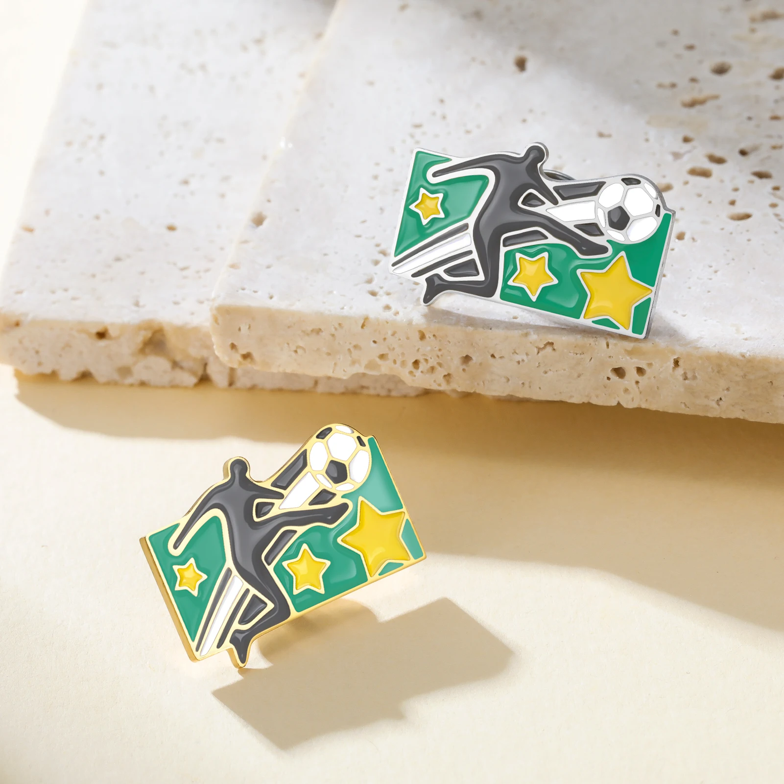 Unift Soccer Football Brooch Football Competition Enamel Pin Stainless Steel Football Goal Brooches Bag Clothes Accessories