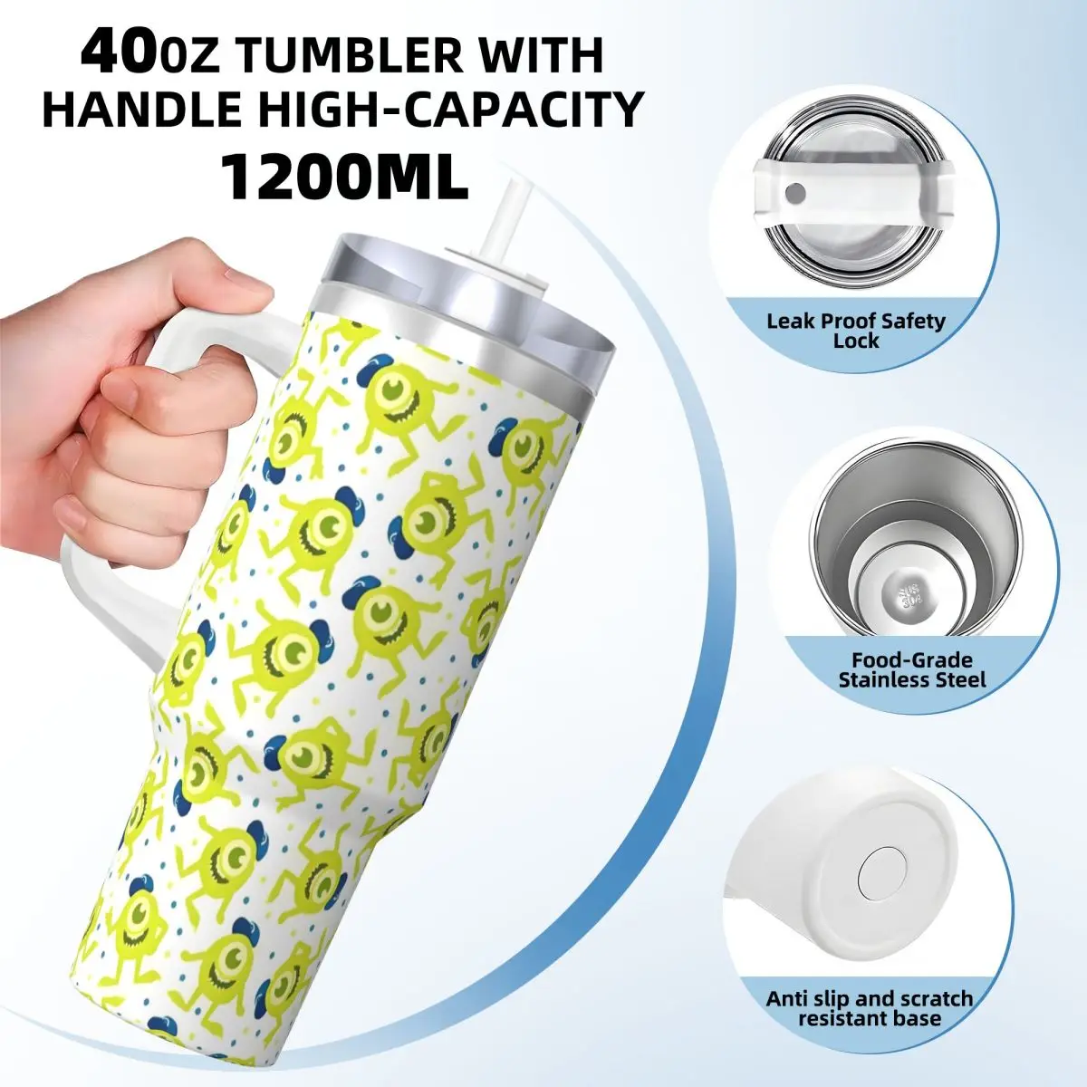 Monsters Inc James P Sullivan Stainless Steel Tumbler Driving Car Mugs 40oz Thermal Mug Heat Preservation Cold Drink Milk Bottle