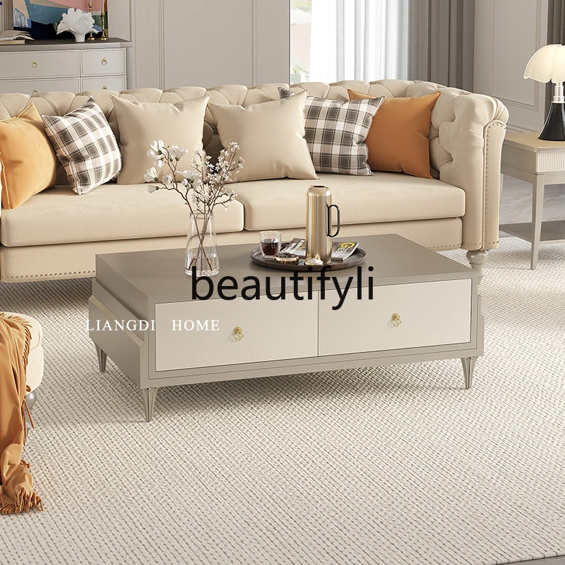 

American light luxury solid wood coffee table modern simple small apartment living room coffee table, tea seat storage table