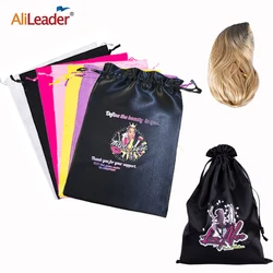 Wholesale Hair Extensions Bags Soft Silk Satin Pouches With Drawstring Wig Packaging Bags Hair Storage And Carrying Bag 25*35Cm