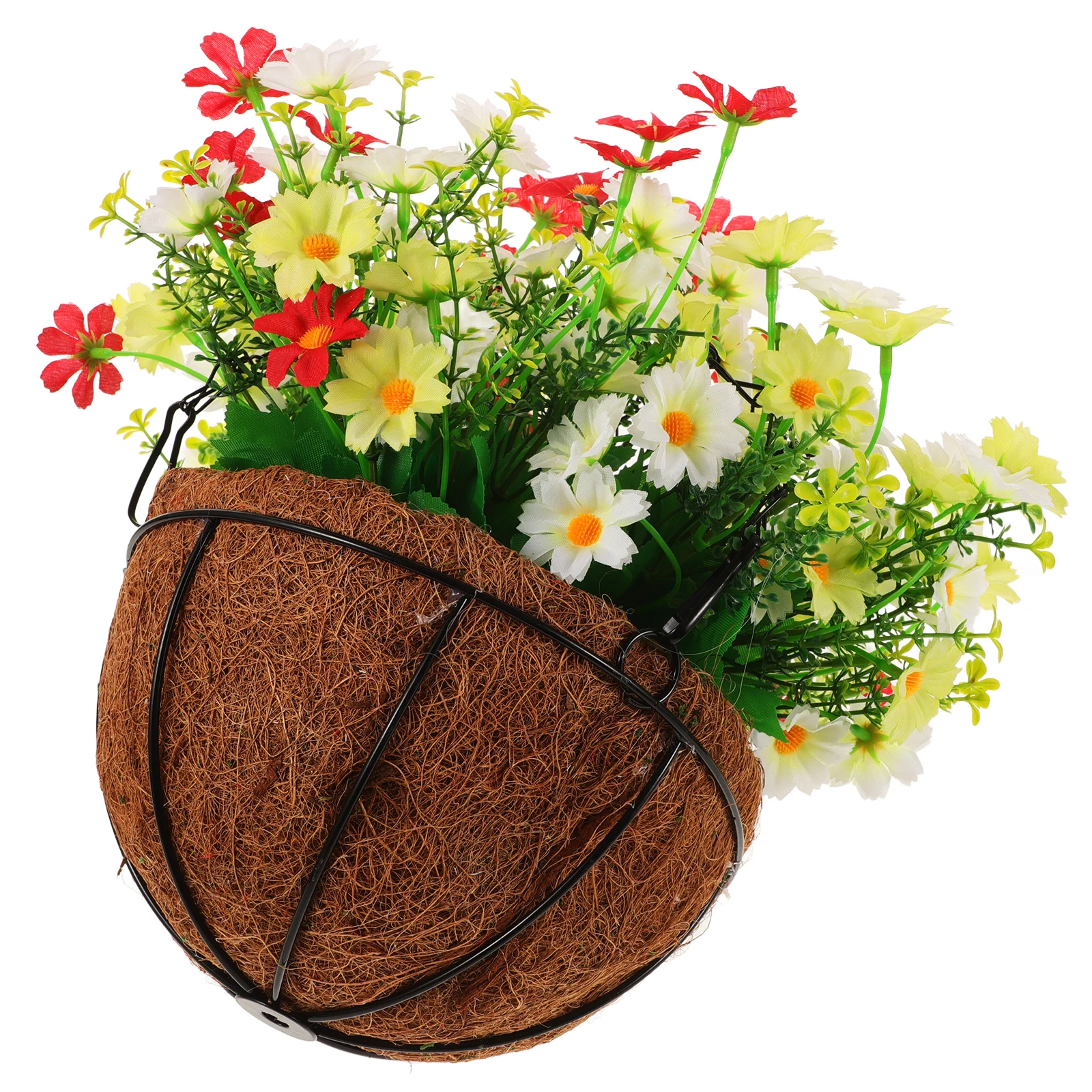 

Hanging Flower Basket Coconut Fiber Faux Flowers Lightweight Durable Decoration Indoor Outdoor Garden Living Room Balcony Office