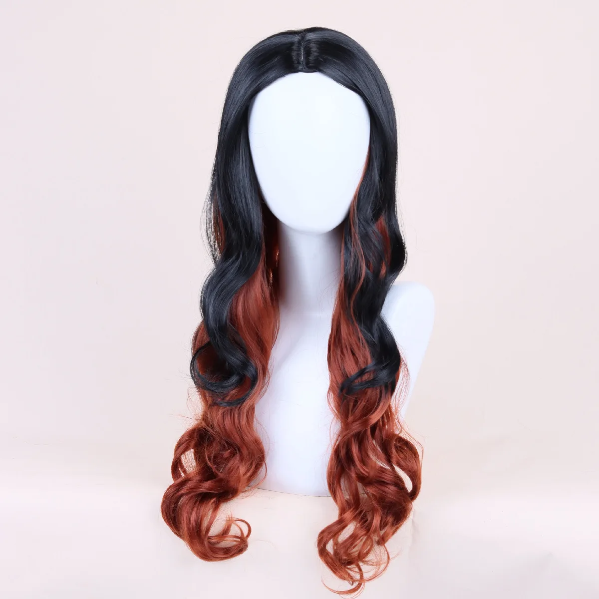 Kamado Nezuko Cosplay Wig Long Curly Black Orange Brown Gradient Ombre Hair Heat Resistant Synthetic Anime Wigs