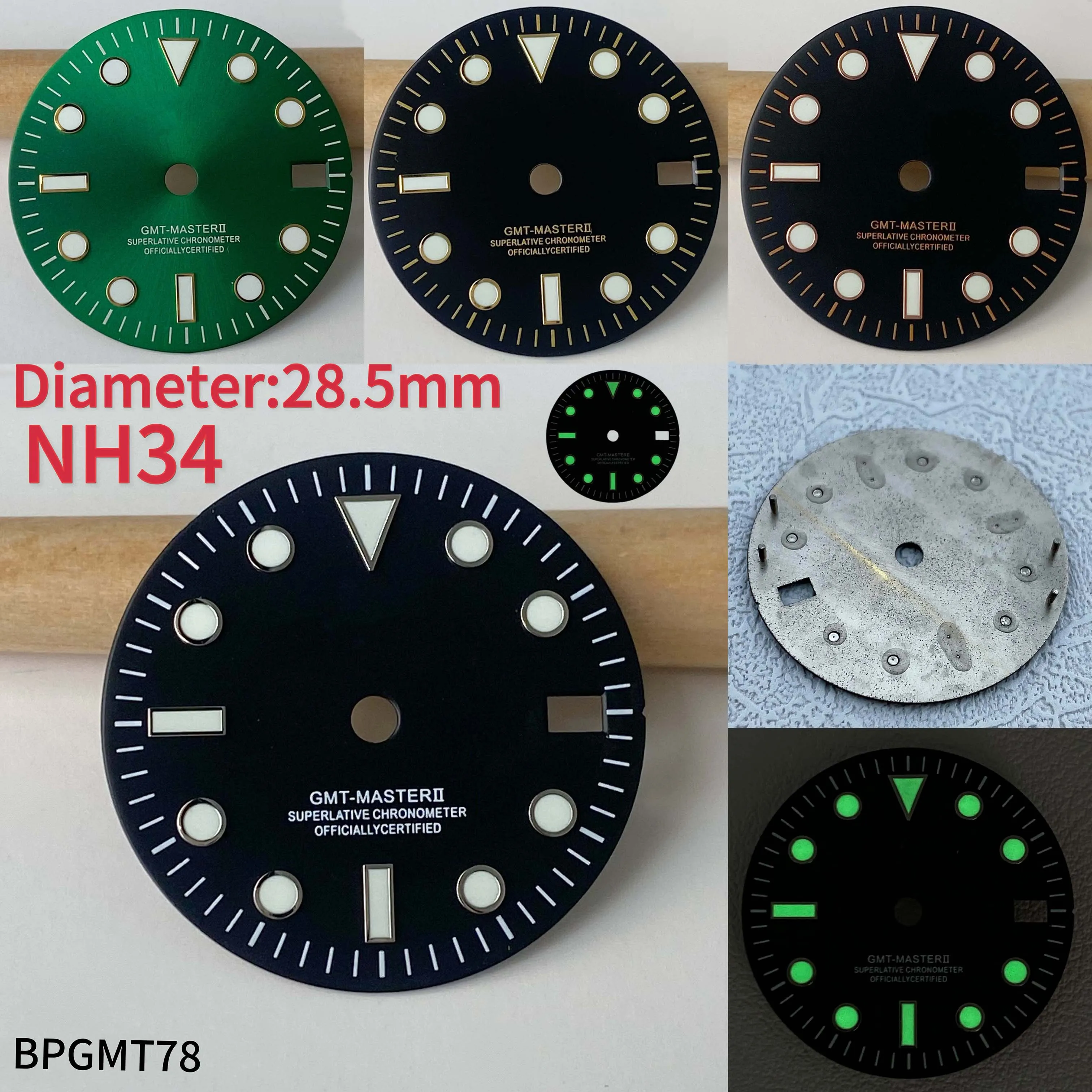 

28.5mm NH34 GMT Modified SUB Green Luminous Dial NH34 Customized Watch Men's Watch Accessories