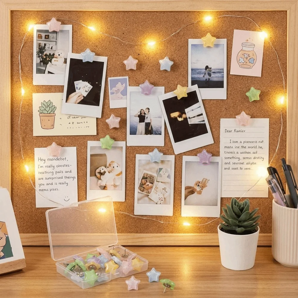 Puntine Decorative Lucide con Superficie Glitterata, Puntine Multicolore in Metallo Solido con Glitter, Puntine a Stella a Cinque Punte con Testa in Plastica Resistente