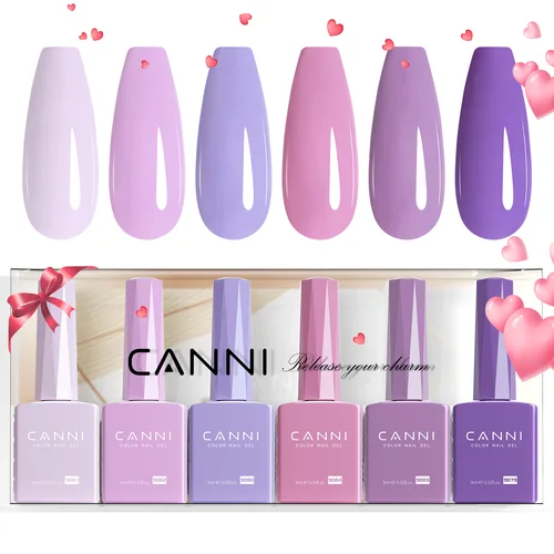 Kit de esmalte de uñas de CANNI sin HEMA mejorado, colección púrpura claro, diseño de uñas francés Natural de color rosa gelatina, uñas LED UV para remojar