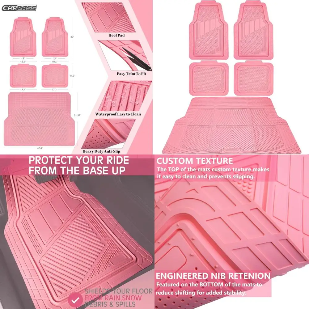 

Сверхмощные резиновые коврики, розовые автомобильные коврики, полный комплект с вкладышем багажника — универсальные водонепроницаемые коврики для автомобиля, внедорожника, грузовика,