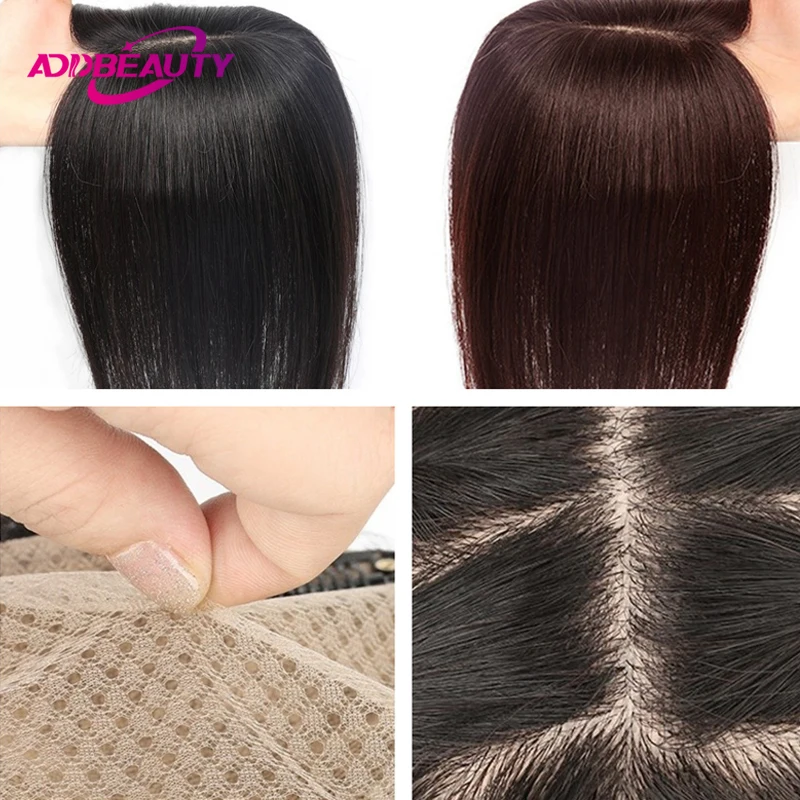 Addbeauty Silk Base Women Toppers 100% Human Remy Hairpiece Straight Clip in Human Hair System Unit Breathable SIlk Base Toupee