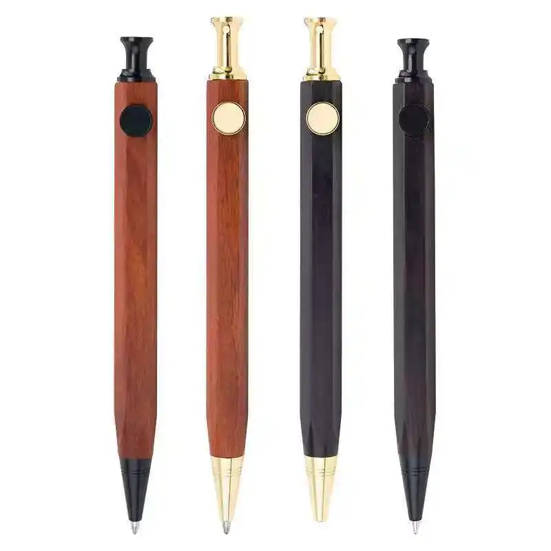 New High-end Press Type solidwood Brass Hexagonal Ballpoint Pen With High Aesthetic Value And Creative Hexagonal Signature Pen