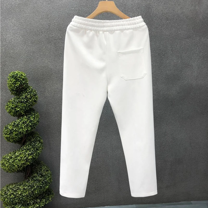 Men Trendy Korean Style Cartoon Embroidery Ankle Length Pants 2024 Spring Autumn Youth Pocket Straight Trousers Loose Pantalones