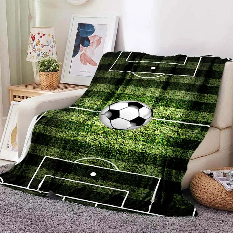 Green Grass Football Field Lightweight Fleece Blanket Digital Print Flannel Throw for Sofa Bed Home Decor