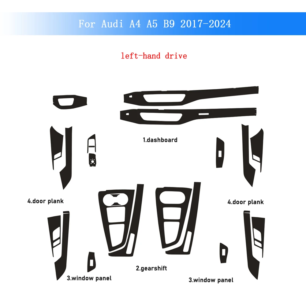Pellicola in Fibra di Carbonio per Audi A4 A5 B9 2017-2024, Adesivo Interno per Console Centrale, Cambio, Cruscotto, Maniglie Porte e Pannello di Sollevamento