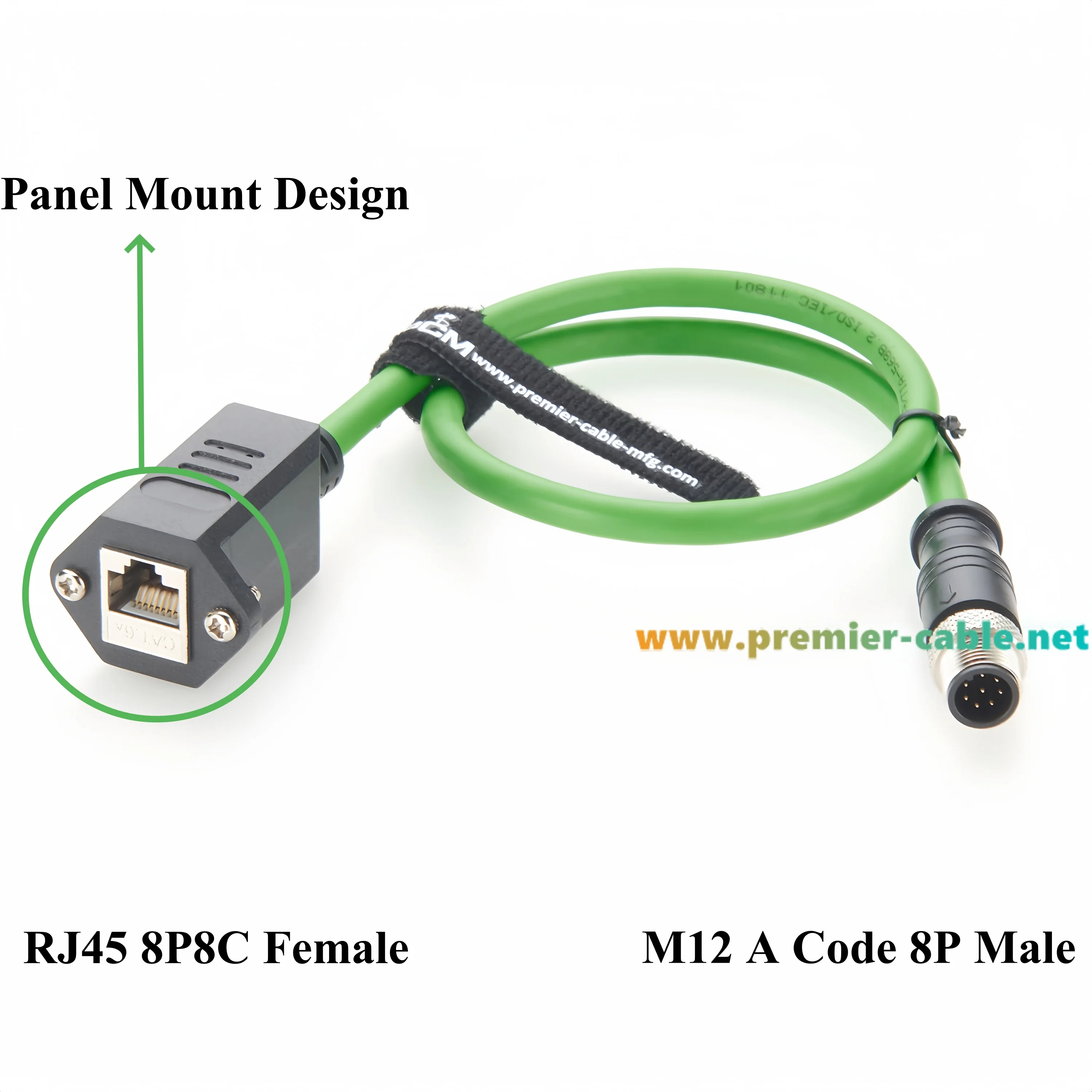 M12 8 Pin A Code Male to RJ45 Female SFTP Shielded Ethernet Cable, Panel Mount RJ45 to M12 Cat6A Industrial Ethernet Cable, 0.5M