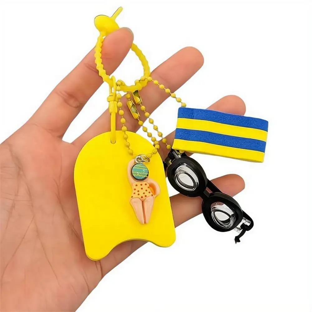 Cute Swim Themed Keychain With Mini Goggles Kickboard & Swimmer Charms Floating Keyring Bag Pendant Water Sports Bag Decoration