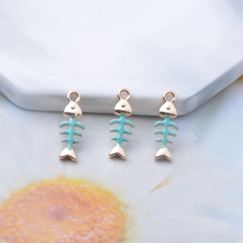 6 stücke Kupfer goldene Emaille Mini Fischgräten Charms zweiseitig tropfenden Öl Anhänger DIY Schmuck Ohrring machen – Detail 10